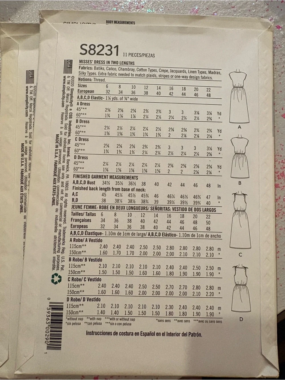 BN UNCUT SIMPLICITY 8231 H5 DRESS SEWING PATTERNS